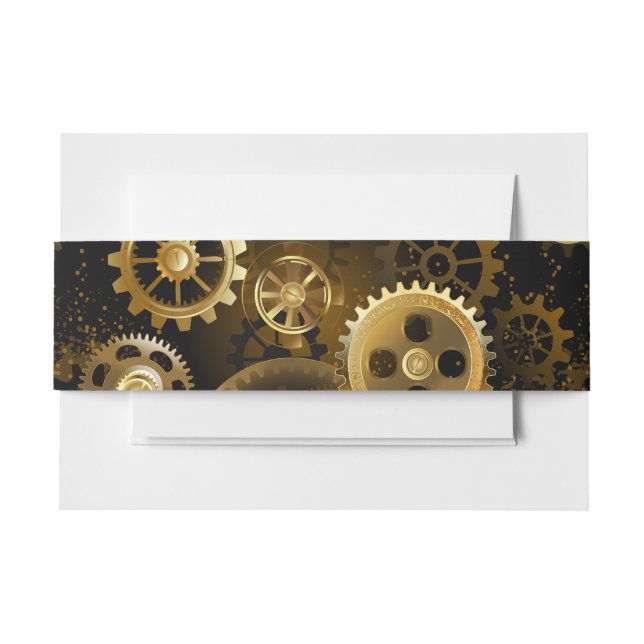 Seamless Steampunk Brass Gears Invitation Belly Band (Front Example)