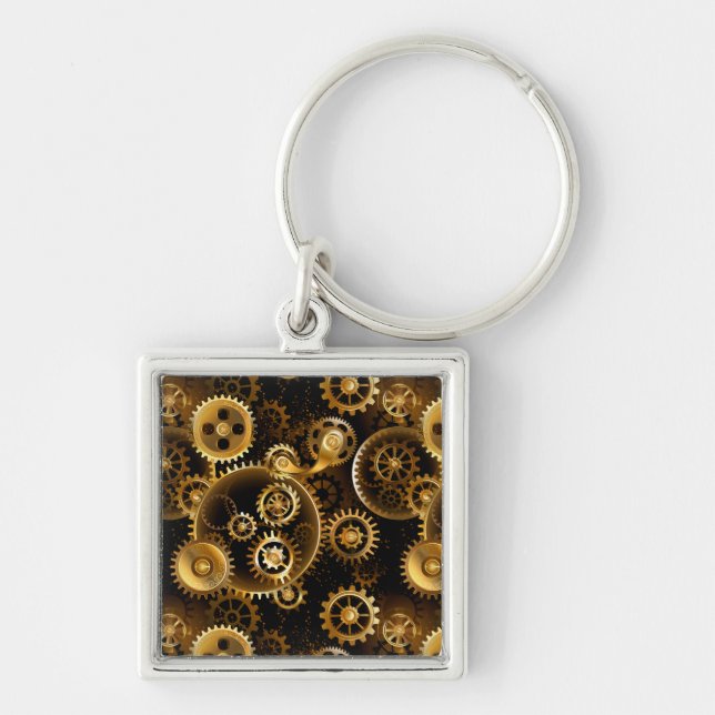 Seamless Steampunk Brass Gears Key Ring (Front)