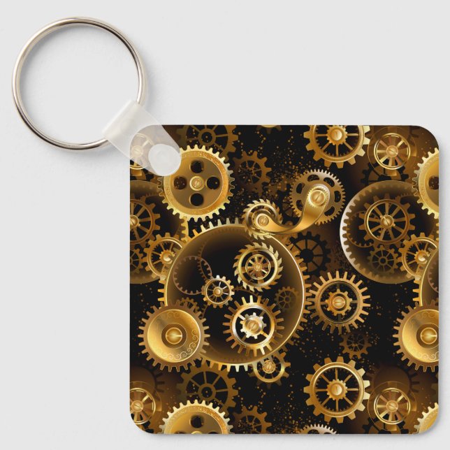 Seamless Steampunk Brass Gears Key Ring (Front)