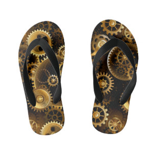 Seamless Steampunk Brass Gears Kid's Jandals