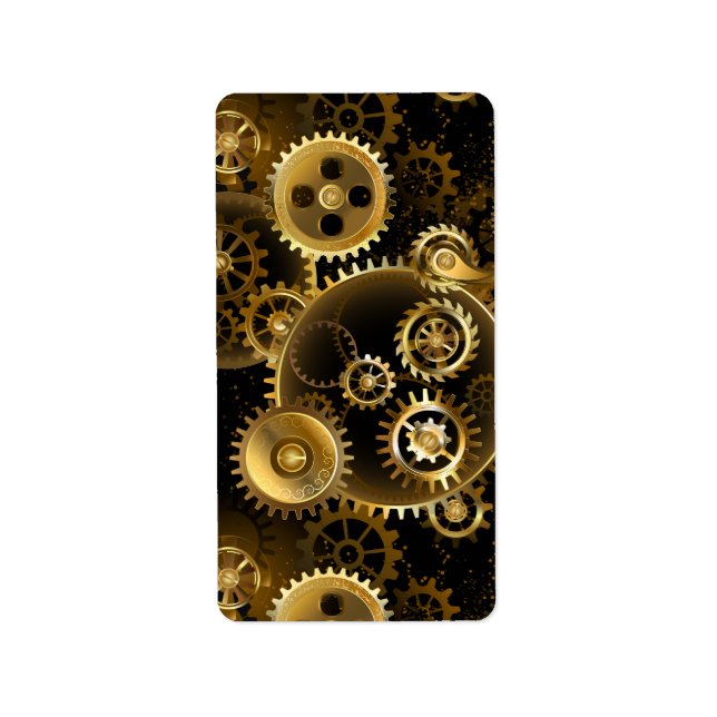 Seamless Steampunk Brass Gears Label (Front)