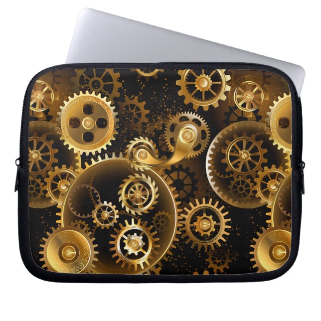 Seamless Steampunk Brass Gears Laptop Sleeve (Front)