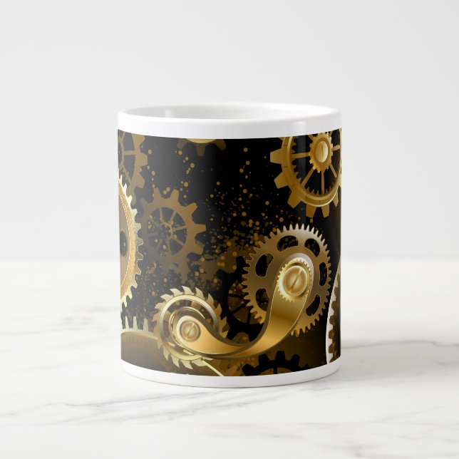Seamless Steampunk Brass Gears Large Coffee Mug (Front)