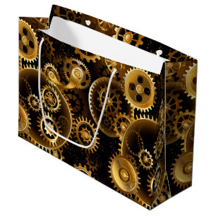 Seamless Steampunk Brass Gears Large Gift Bag