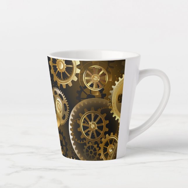 Seamless Steampunk Brass Gears Latte Mug (Right)