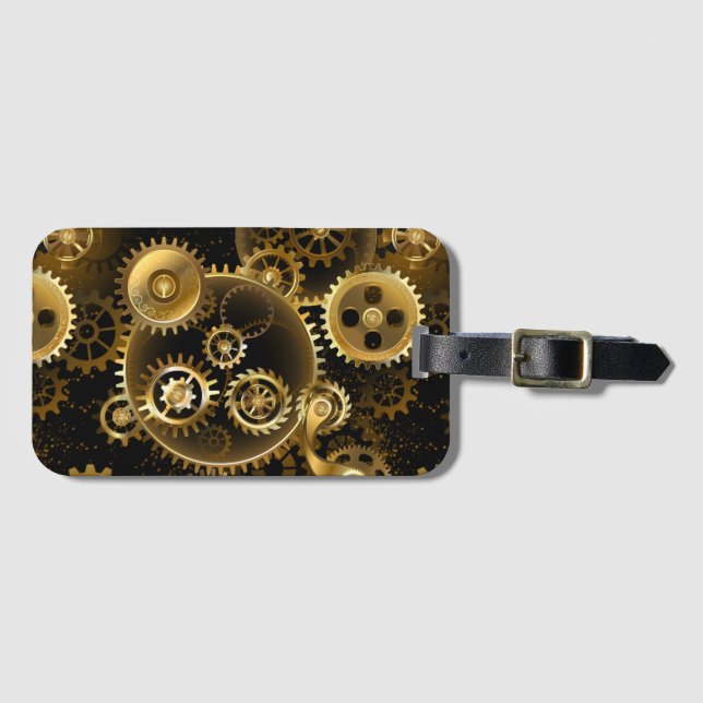 Seamless Steampunk Brass Gears Luggage Tag (Front Horizontal)