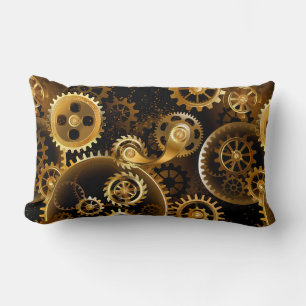 Seamless Steampunk Brass Gears Lumbar Cushion