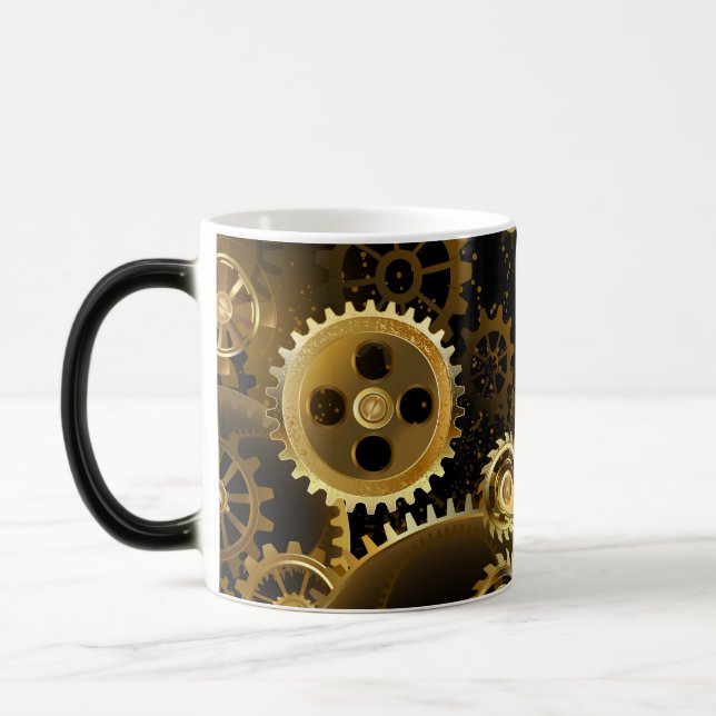 Seamless Steampunk Brass Gears Magic Mug (Left)