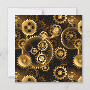 Seamless Steampunk Brass Gears Magnetic Invitation