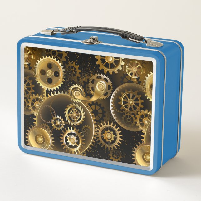 Seamless Steampunk Brass Gears Metal Lunch Box (Front)