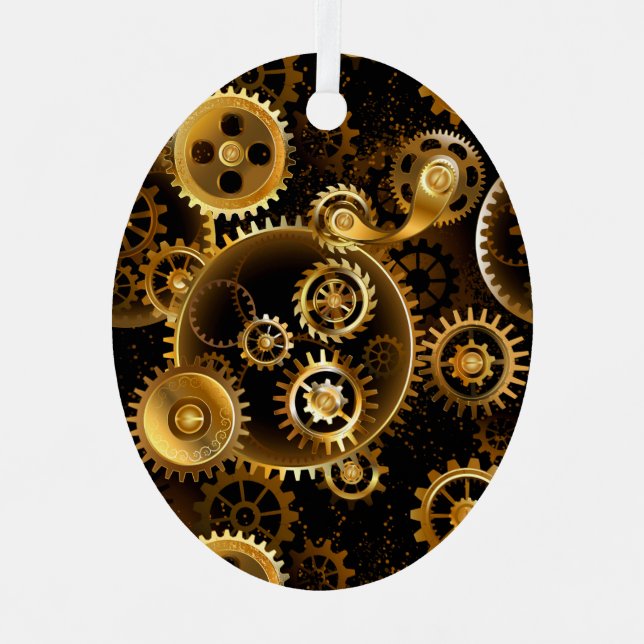 Seamless Steampunk Brass Gears Metal Tree Decoration (Front)