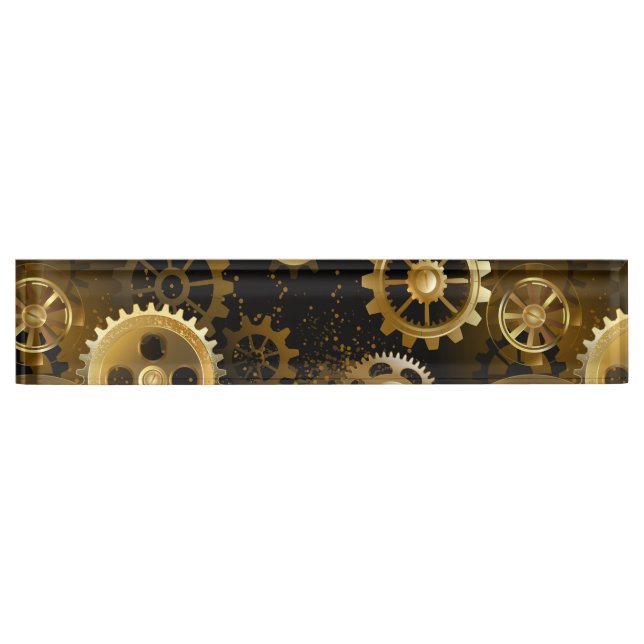 Seamless Steampunk Brass Gears Nameplate (Front)