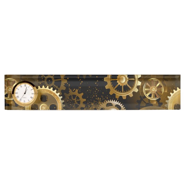 Seamless Steampunk Brass Gears Nameplate (Front)