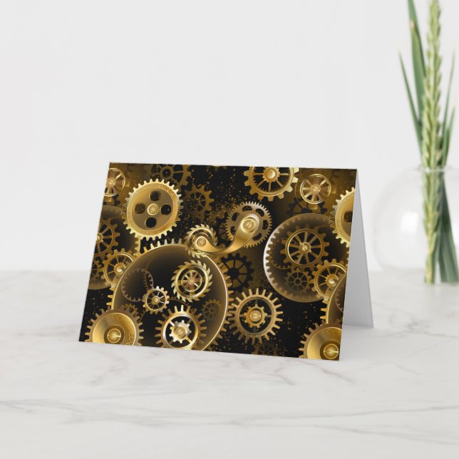 Seamless Steampunk Brass Gears Note Card (Front)