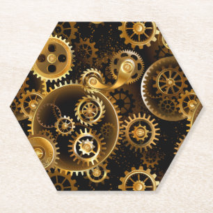 Seamless Steampunk Brass Gears Paper Coaster