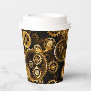 Seamless Steampunk Brass Gears Paper Cups