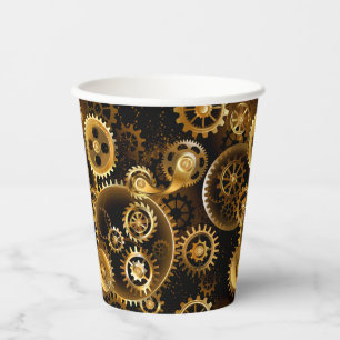 Seamless Steampunk Brass Gears Paper Cups