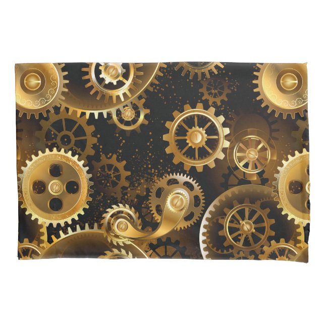 Seamless Steampunk Brass Gears Pillowcase (Front)