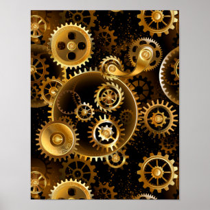 Seamless Steampunk Brass Gears Poster