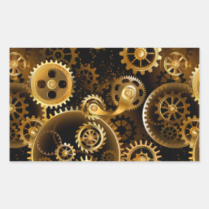 Seamless Steampunk Brass Gears Rectangular Sticker