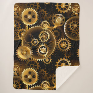 Seamless Steampunk Brass Gears Sherpa Blanket