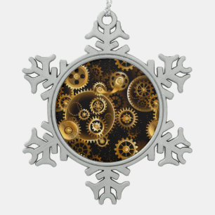 Seamless Steampunk Brass Gears Snowflake Pewter Christmas Ornament