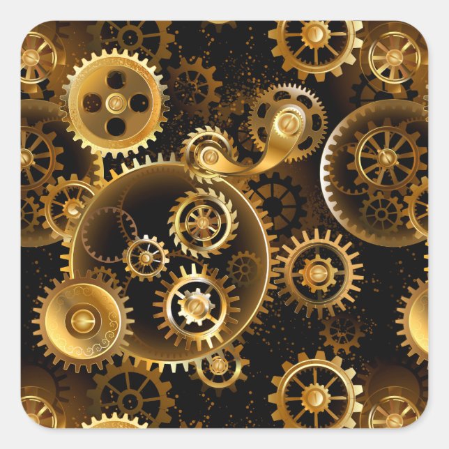 Seamless Steampunk Brass Gears Square Sticker (Front)