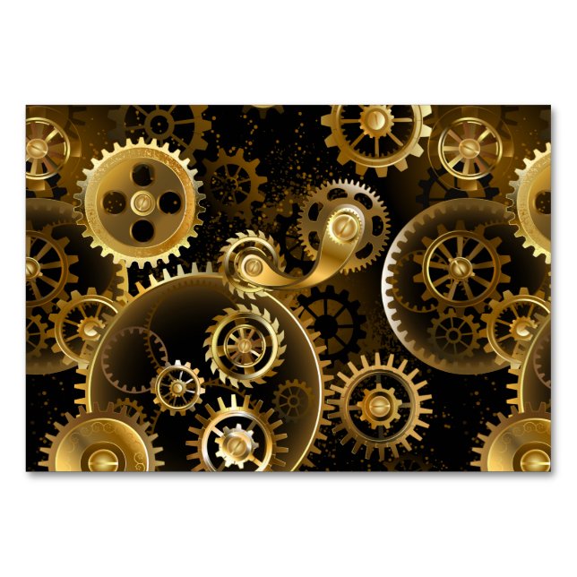 Seamless Steampunk Brass Gears Table Number (Front)