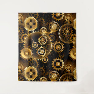 Seamless Steampunk Brass Gears Tapestry
