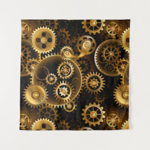 Seamless Steampunk Brass Gears Tapestry