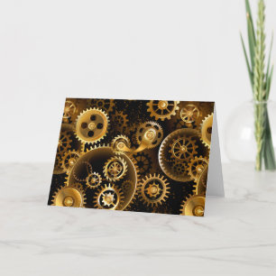 Seamless Steampunk Brass Gears Thank You Card