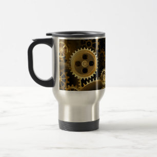 Seamless Steampunk Brass Gears Travel Mug