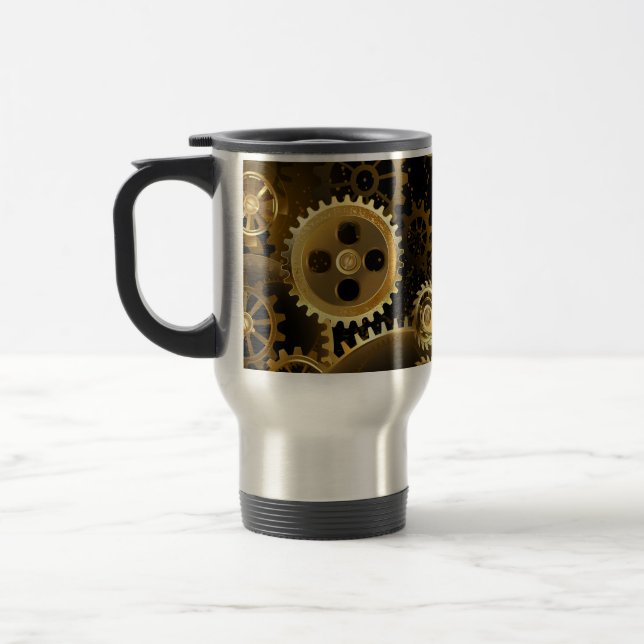 Seamless Steampunk Brass Gears Travel Mug (Left)