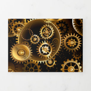 Seamless Steampunk Brass Gears Tri-Fold Announcement