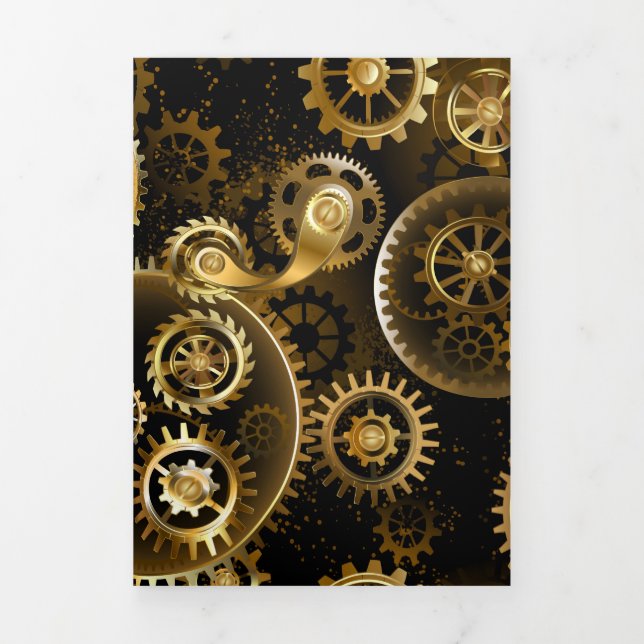 Seamless Steampunk Brass Gears Tri-Fold Card (Cover)