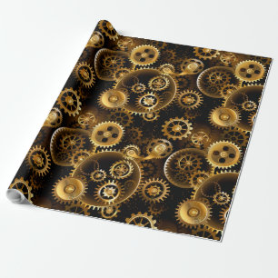 Seamless Steampunk Brass Gears Wrapping Paper