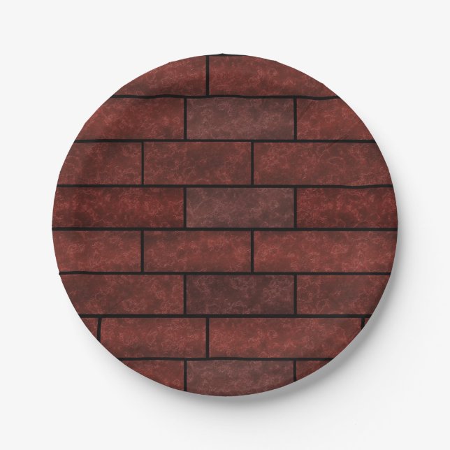 Seamless stone bricks wall brown orange colours lo paper plate (Front)
