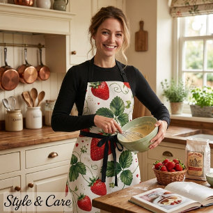 Seamless Strawberry Botanical Pattern VintageStyle Apron