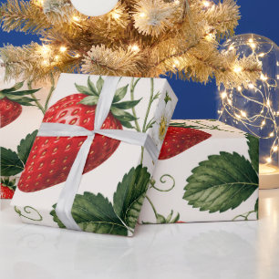 Seamless Strawberry Botanical Pattern VintageStyle Wrapping Paper