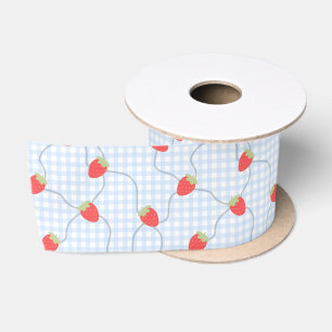 Seamless Strawberry Gingham Pattern Satin Ribbon
