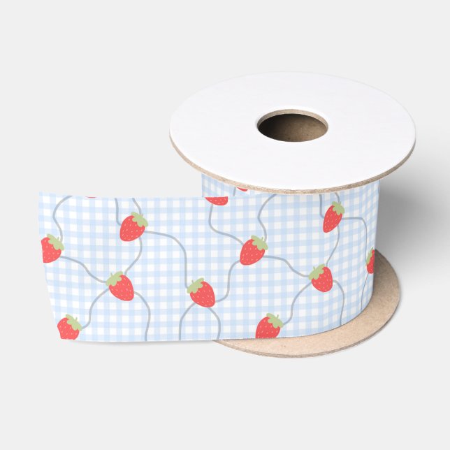 Seamless Strawberry Gingham Pattern Satin Ribbon (Spool)