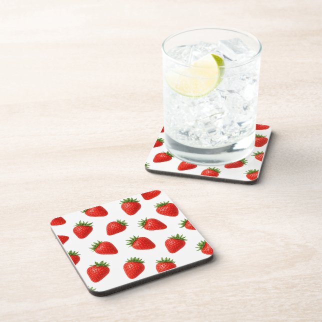 Seamless Strawberry Pattern Cute Red Fruit  Coaster (Right Side)