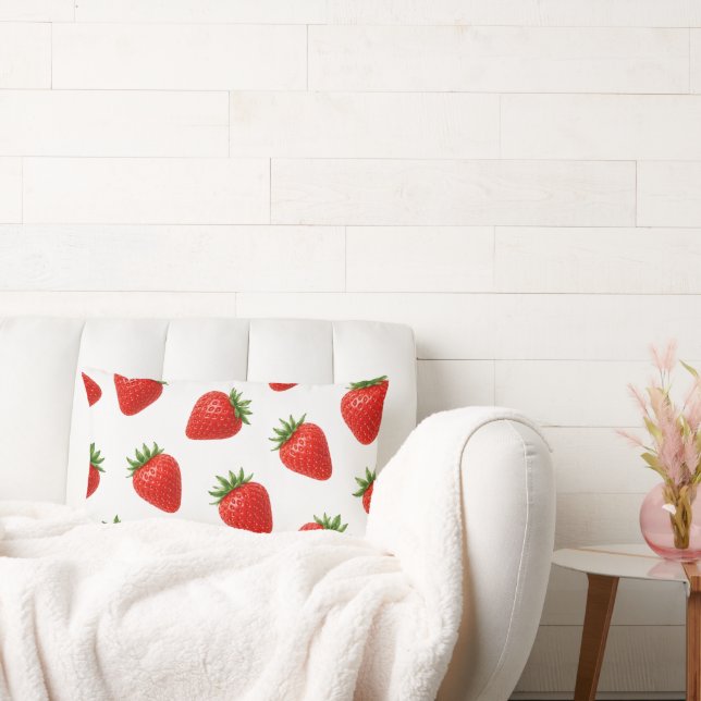 Seamless Strawberry Pattern Cute Red Fruit  Lumbar Cushion (Couch)