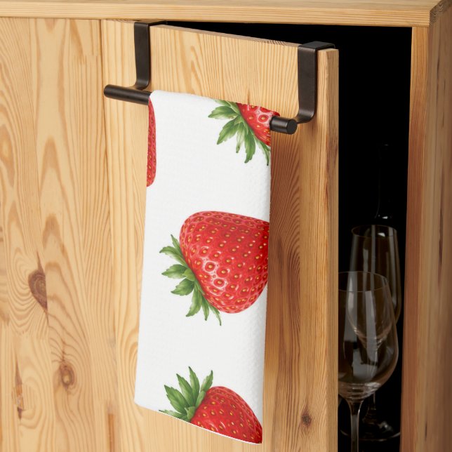 Seamless Strawberry Pattern Cute Red Fruit  Tea Towel (Thirds Fold)