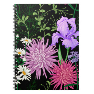 Seamless summer pattern. Wild flowers chamomile, h Notebook
