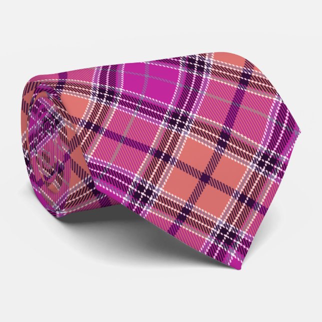 Seamless Tartan Plaid Pattern Multicolor Tie (Rolled)