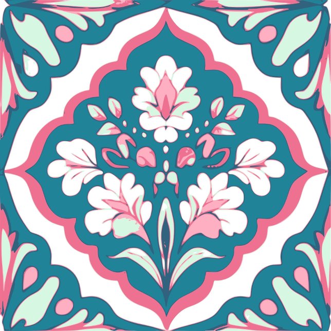 Seamless Teal Mint Pink and White Flowers Floral Tile (Creator Uploaded)