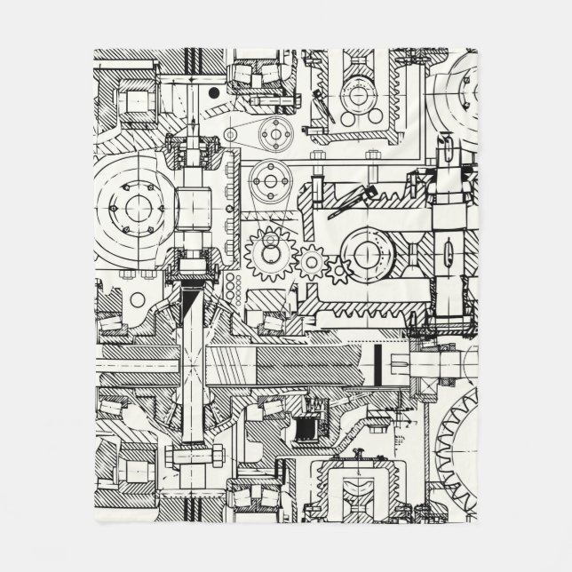 Seamless technical pattern with worm gears and oth fleece blanket (Front)