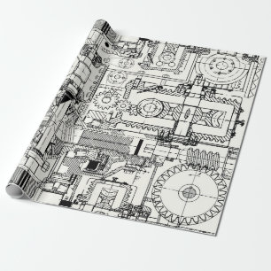Seamless technical pattern with worm gears and oth wrapping paper