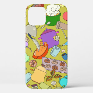 Seamless texture. Hand drawn doodles objects food  iPhone 12 Case